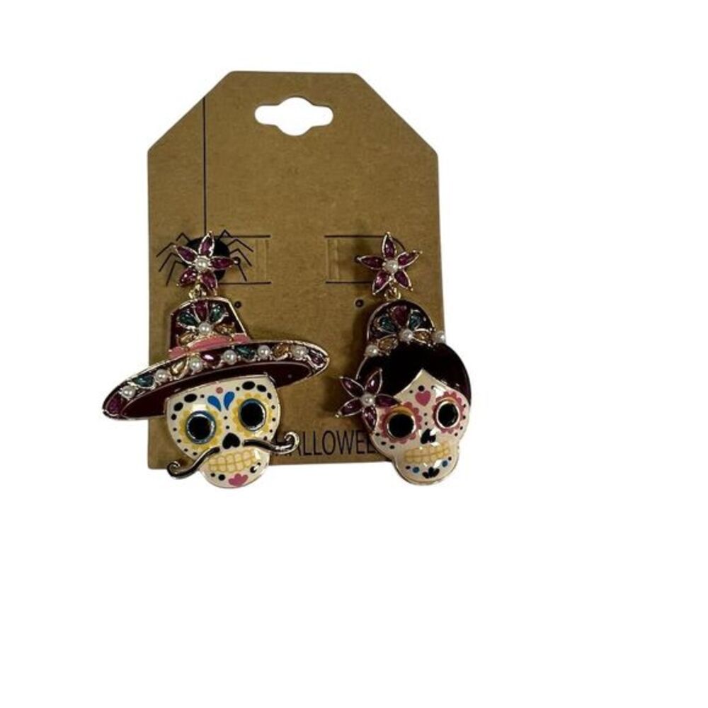 Festive Skull Dangle  Multicolor Lightweight Earrings